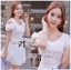 พร้อมส่ง เดรสผ้าคัตตอนและผ้าลูกไม้สีขาว