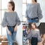 เสื้อเกาหลี พ้รอมส่ง เสื้อปาดไหล่ แขนพอง
