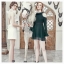 ชุดเดรสเกาหลี พร้อมส่ง Dress สีเขียวเข้ม เว้า ปาดไหล่