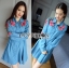พร้อมส่ง เชิ้ตเดรสปักลายดอกกุหลาบสีแดง