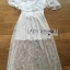 พร้อมส่ง เดรสผ้าชีฟองคัทเอาท์ไหล่ตัดต่อผ้าลูกไม้