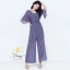 เสื้อผ้าเกาหลี พร้อมส่ง ชุดจั๊มสูทคอวี ผ้าชีฟอง