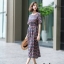 ชุดเดรสเกาหลี พร้อมส่ง เดรสคอกลม ลายดอกไม้