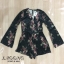 เสื้อผ้าเกาหลี พร้อมส่ง จั้มสูทขาสั้น สีกรม คอวีลึก
