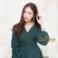เดรสเกาหลี พร้อมส่ง Mini Dress คอวี แขนยาว ทรงบาน