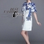 พร้อมส่ง mini dress ลายดอกไม้สีน้ำเงินช่วงไหล่
