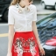 พร้อมส่ง เสื้อคอปกกับกระโปรงสั้นทรงเอ