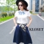 เสื้อผ้าเกาหลี พร้อมส่ง เสื้อเชิ้ตสีขาว กับ กระโปรงยีนส์ทรงเอ