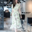 ชุดเดรสเกาหลี พร้อมส่ง เดรสยาว ลายดอกไม้กระจาย