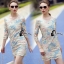 พร้อมส่ง Mini Dress ทรง 5 ส่วน แต่งลวดลาย