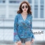 เสื้อเกาหลี พร้อมส่ง เสื้อพิมพ์ลายแต่งริบบิ้น