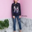 เสื้อเกาหลี พร้อมส่ง เสื้อเชิ้ต ผ้าปริ๊นลายโรบอต