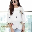 เสื้อเกาหลี พร้อมส่ง เสื้อคอกลม แขน 5 ส่วน เนื้อผ้าฝ้าย