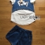 พร้อมส่ง เสื้อผ้าปักเลื่อมตัวอักษรและกางเกง