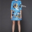 พร้อมส่ง Mini Dress ทรงแขน 5 ส่วน ลายนกฮูกเกาะกิ่งไม้