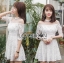 เดรสผ้าลูกไม้ พร้อมส่ง เดรสลูกไม้ สีขาวตกแต่งพู่ปักมุก