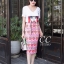 เสื้อผ้าเกาหลี พร้อมส่ง กระโปรงเอวสูง ผ่าหลังทรงสอบเข้ารูป