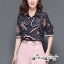 เสื้อผ้าเกาหลี พร้อมส่ง เสื้อเชิ้ต โทนสีกรมพิมพ์ลายดอกไม้