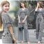 เสื้อผ้าเกาหลี พร้อมส่ง เสื้อลายสก๊อตกับกางเกงขาบาน
