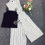พร้อมส่ง จั้มสูทแขนกุดขาสามส่วนลายทาง