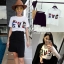 เสื้อผ้าเกาหลี พร้อมส่ง เสื้อยืดสีขาว กับ กระโปรง