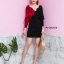 ชุดเดรสเกาหลี พร้อมส่ง Dress 2 tone เดรสวี ผ้าตัดหยักๆ