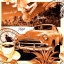 แนวภาพวินเทจ รถคลาสสิค Cuba Havana ภาพโทนสีน้ำตาล เป็นภาพ 4 บล๊อค กระดาษแนพกิ้นสำหรับทำงาน เดคูพาจ Decoupage Paper Napkins ขนาด 33X33cm