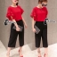 พร้อมส่ง เสื้อแขนระบายสีแดง แต่งแขนเป็นชั้นๆ