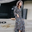 ชุดเดรสเกาหลี พร้อมส่ง Maxi Dress ทรงบาน คอวีป้ายอก
