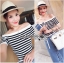 พร้อมส่ง เซ็ตเสื้อลายทางเปิดไหล่