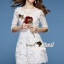 พร้อมส่ง เดรสแขนสามส่วน ชายกระโปรงทรงบาน
