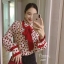 เสื้อเกาหลี พร้อมส่ง เสื้อเชิ้ต คอบัวขลิบคอ ลายหัวใจ