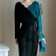 ชุดเดรสเกาหลี พร้อมส่ง Dress 2 tone เดรสวี ผ้าตัดหยักๆ
