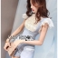 เสื้อผ้าเกาหลี พร้อมส่ง เซ็ตจัมป์สูทขาสั้นผ้าเครปสีฟ้าอ่อน
