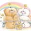 กระดาษสาพิมพ์ลาย สำหรับทำงาน เดคูพาจ Decoupage แนวภาำพ ภาพวาด ภาพแนวการ์ตูน น้องหมี ฮอลล์มาร์ค Hallmarks bear น้องหมีคู่รัก สีขาว น้ำตาล นั่งจีบกันโดยการประดับดาวไว้บนสายรุ้งแห่งความรัก (ปลาดาวดีไซน์)