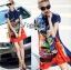 พร้อมส่ง เชิ้ตเดรสแขนสั้นพิมพ์ลายสีสดสไตล์ซัมเมอร์