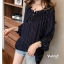 เสื้อเกาหลี พร้อมส่ง เสื้อ คอร้อยเชือกผูกโบว์