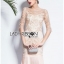 พร้อมส่ง เดรสผ้าทูลเลปักลายลูกไม้ตกแต่งชายพลีตสุดหรู
