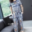 เสื้อผ้าเกาหลี พร้อมส่ง เสื้อกับกางเกง ลายสีฟ้าไล่เฉดอ่อนกลางเข้ม