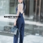 เสื้อผ้าเกาหลี พร้อมส่ง JUMPSUIT สีกรมท่า คล้องคอ เว้าช่วงหลัง