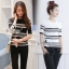 พร้อมส่ง เสื้อทอไหมพรมเนื้อนุ่ม เล่นลายขวางโทนขาวดำ