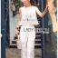 พร้อมส่ง เซ็ตเสื้อแขนกุดทรงคร็อปและกางเกงผ้าลูกไม้