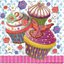 แนวภาพเค้ก Cupcake คัพเค้ก สีหวาน บนพื้นลายจุด เป็นภาพบล็อค 4 กระดาษแนพกิ้นสำหรับทำงาน เดคูพาจ Decoupage Paper Napkins ขนาด 33X33cm