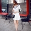 พร้อมส่ง mini dress สีขาว แขนยาวกระโปรงอัดกลีบพีท