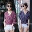 เสื้อเกาหลี พร้อมส่ง เสื้อเชิ้ต คอวีซ่าร่า