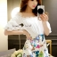 พร้อมส่ง จั้มสูทคอปาด ช่วงคอเย็บจับยางสม๊อค