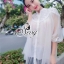 พร้อมส่ง เสื้อเชิ้ตผ้าแก้วอัดพลีท แขนเย็บขอบพอง