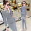 พร้อมส่ง เซ็ตเสื้อทรงเพปลัมและกางเกงสกินนี่ทอลายฮาวนด์สทูธ