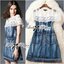 พร้อมส่ง เดรสแฟชั่น เดรสผ้าเดนิมฟอกสี
