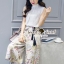 พร้อมส่ง เสื้อแขนกุดช่วงอกจับจีบ กางเกงทรงขากว้าง